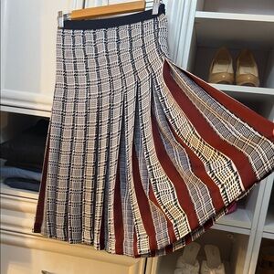 Chic navy, White and burgundy Patterned A-Line Skirt
